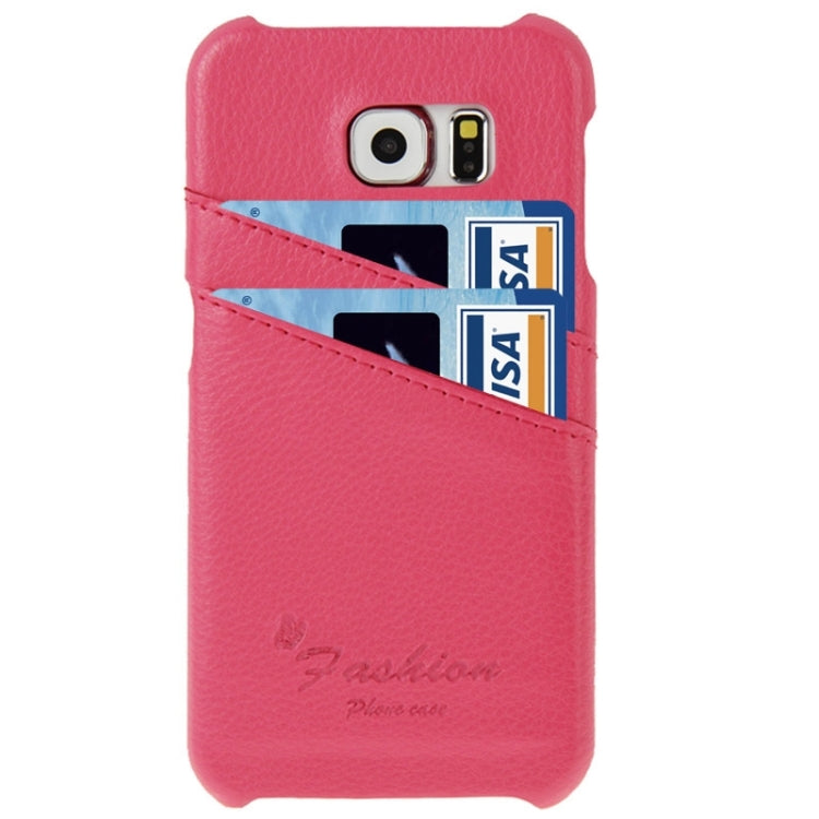 For Galaxy S6 / G920 Litchi Texture Genuine Leather Back Cover Case with Card Slots and Fashion Logo