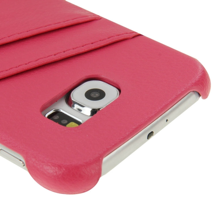 For Galaxy S6 / G920 Litchi Texture Genuine Leather Back Cover Case with Card Slots and Fashion Logo