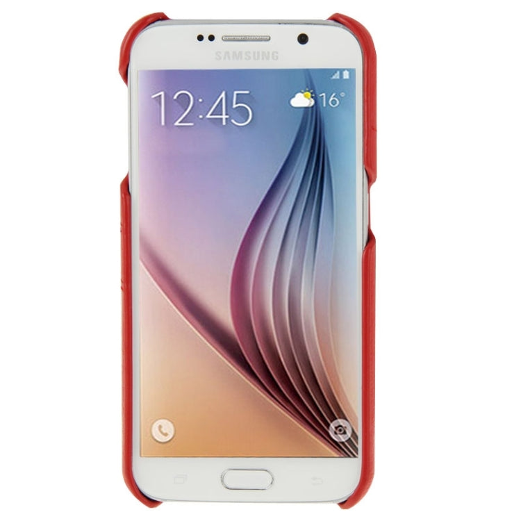 For Galaxy S6 / G920 Litchi Texture Genuine Leather Back Cover Case with Card Slots and Fashion Logo