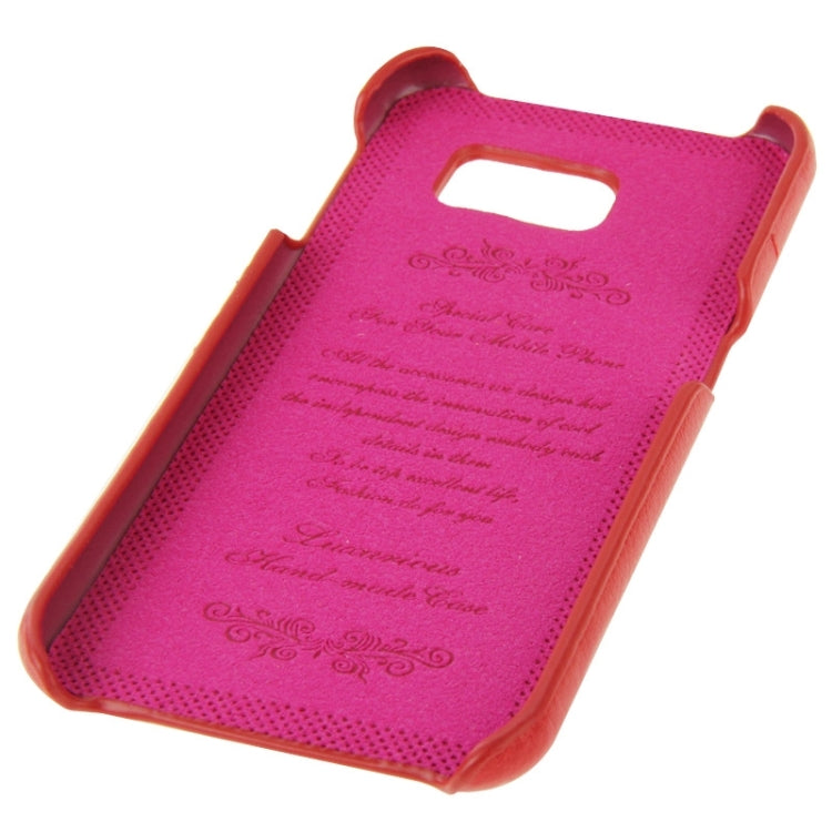 For Galaxy S6 / G920 Litchi Texture Genuine Leather Back Cover Case with Card Slots and Fashion Logo