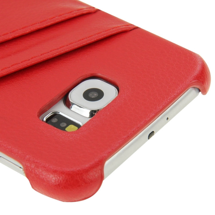 For Galaxy S6 / G920 Litchi Texture Genuine Leather Back Cover Case with Card Slots and Fashion Logo