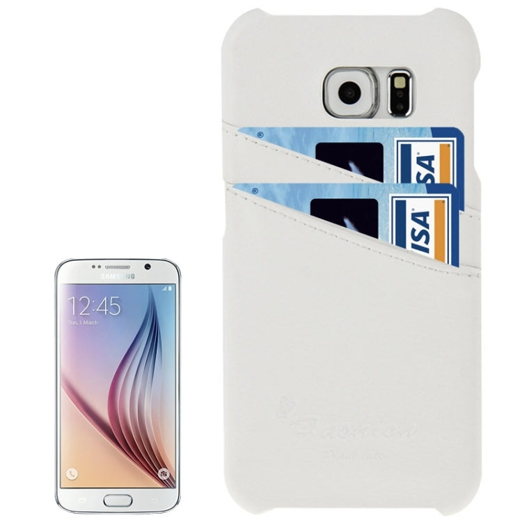 For Galaxy S6 / G920 Litchi Texture Genuine Leather Back Cover Case with Card Slots and Fashion Logo