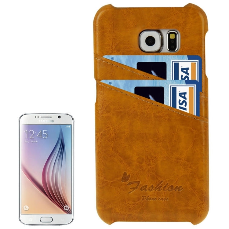 For Galaxy S6 / G920 Deluxe Retro PU Leather Back Cover Case with Card Slots with Fashion Logo