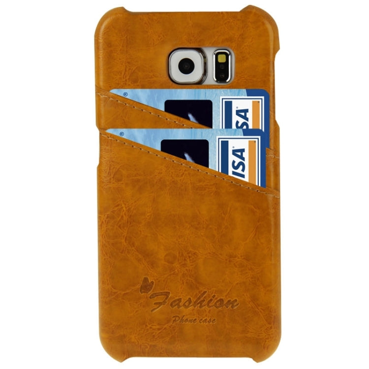 For Galaxy S6 / G920 Deluxe Retro PU Leather Back Cover Case with Card Slots with Fashion Logo