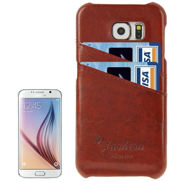 For Galaxy S6 / G920 Deluxe Retro PU Leather Back Cover Case with Card Slots with Fashion Logo