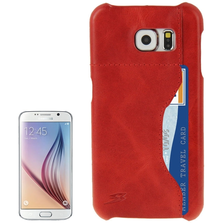 For Galaxy S6 / G920 FADDIST Waxed Genuine Cow Leather Back Cover Case with Card Slot(Red)