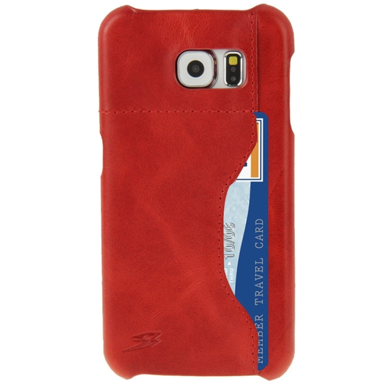 For Galaxy S6 / G920 FADDIST Waxed Genuine Cow Leather Back Cover Case with Card Slot(Red)