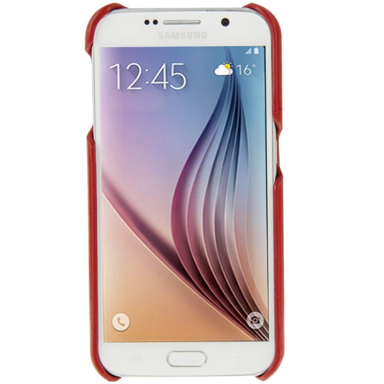 For Galaxy S6 / G920 FADDIST Waxed Genuine Cow Leather Back Cover Case with Card Slot(Red)