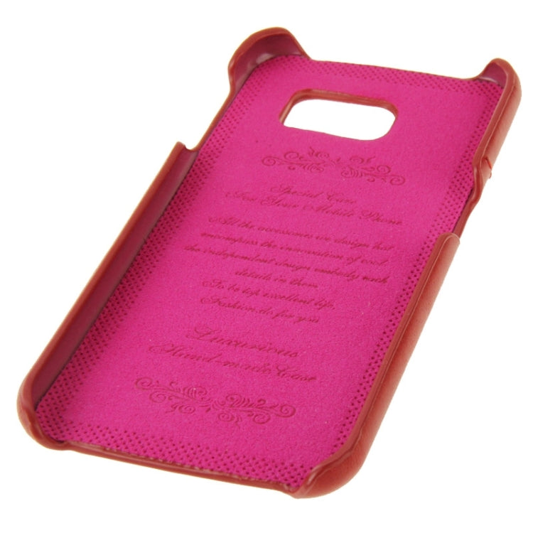 For Galaxy S6 / G920 FADDIST Waxed Genuine Cow Leather Back Cover Case with Card Slot(Red)