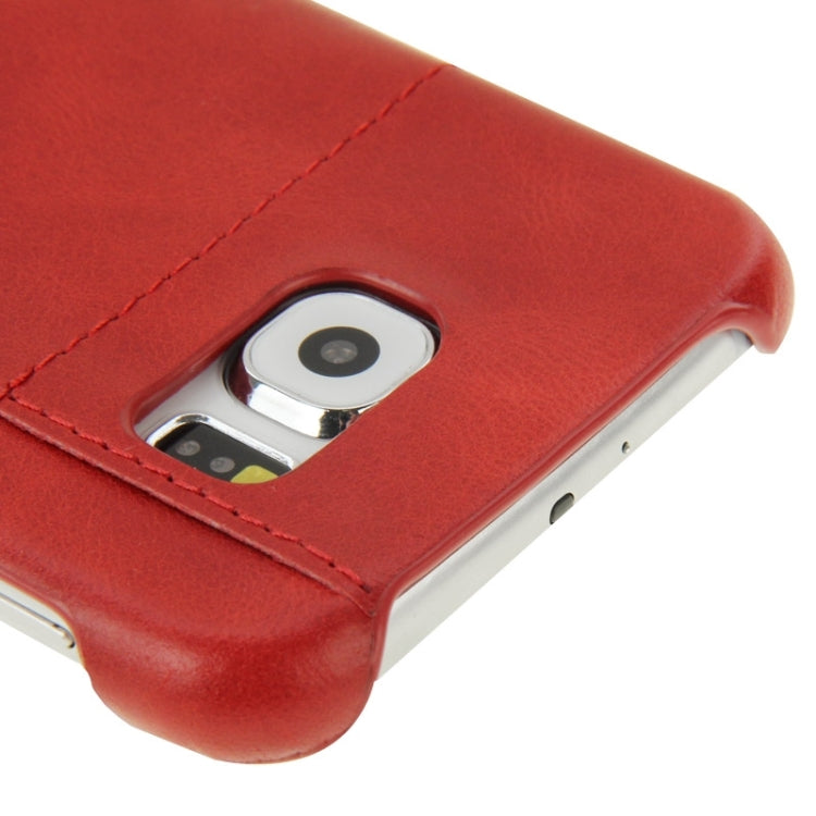 For Galaxy S6 / G920 FADDIST Waxed Genuine Cow Leather Back Cover Case with Card Slot(Red)