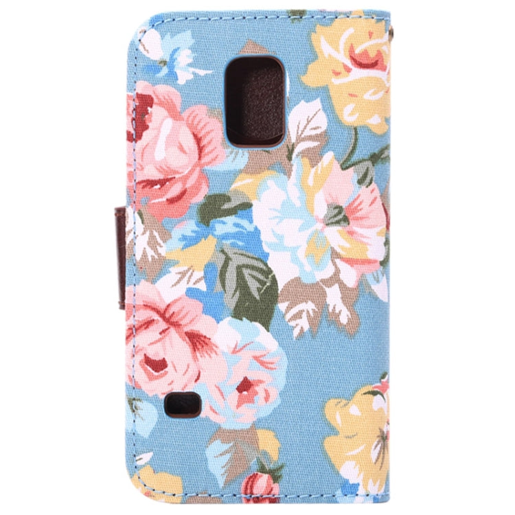 Flowers Pattern Horizontal Flip Leather Case with Card Slots & Holder for Galaxy S5 mini / G800  (Blue)