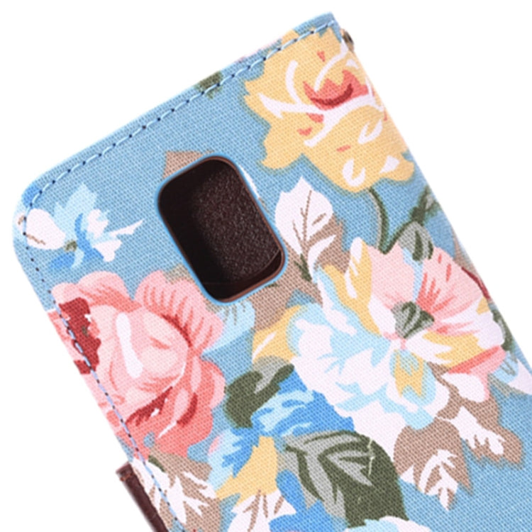 Flowers Pattern Horizontal Flip Leather Case with Card Slots & Holder for Galaxy S5 mini / G800  (Blue)