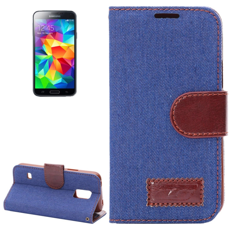 Denim Texture Horizontal Flip Leather Case with Card Slots & Holder for Galaxy S5 mini / G800(Dark Blue)