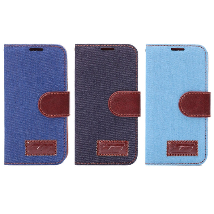 Denim Texture Horizontal Flip Leather Case with Card Slots & Holder for Galaxy S5 mini / G800(Dark Blue)