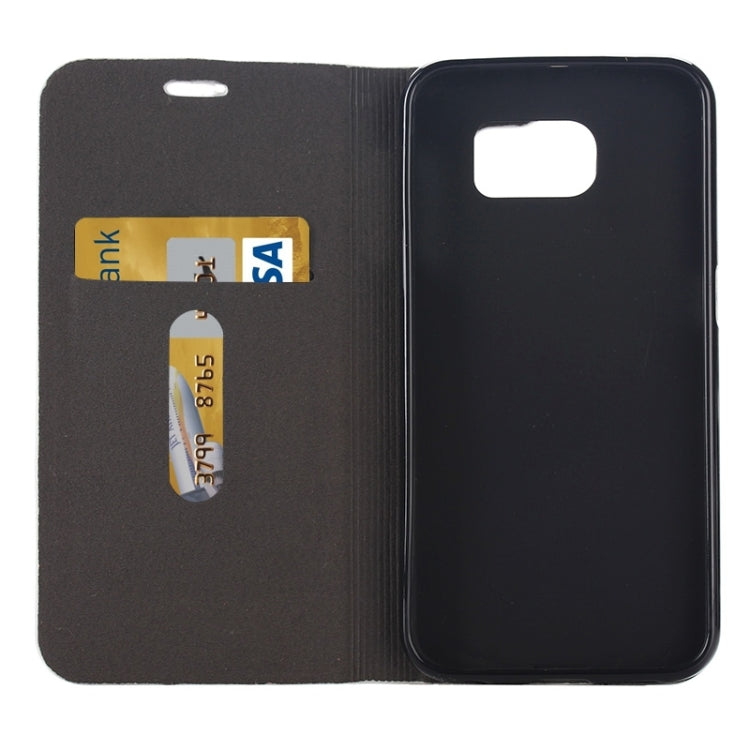 For Galaxy S6 Edge Horizontal Flip Canvas Leather Case with Card Slot & Holder (Gray)
