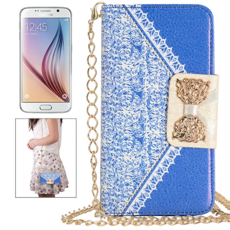 For Galaxy S6 / G920 Bowknot Wallet Style Leather Case with Chain & Card Slots