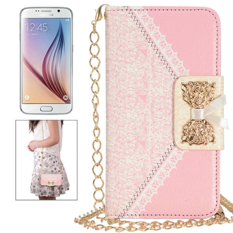 For Galaxy S6 / G920 Bowknot Wallet Style Leather Case with Chain & Card Slots