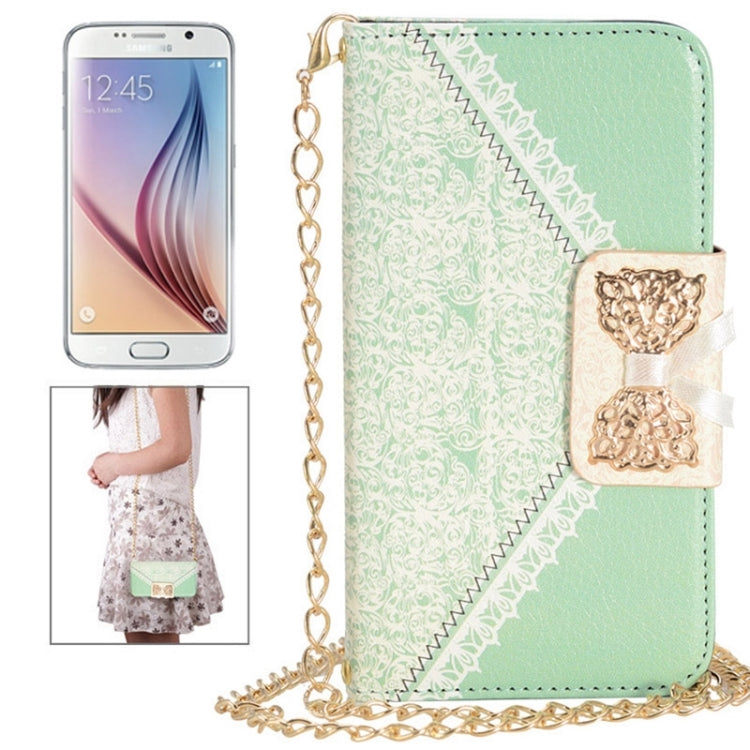For Galaxy S6 / G920 Bowknot Wallet Style Leather Case with Chain & Card Slots