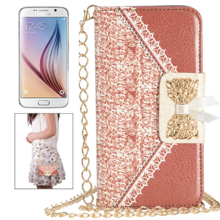 For Galaxy S6 / G920 Bowknot Wallet Style Leather Case with Chain & Card Slots