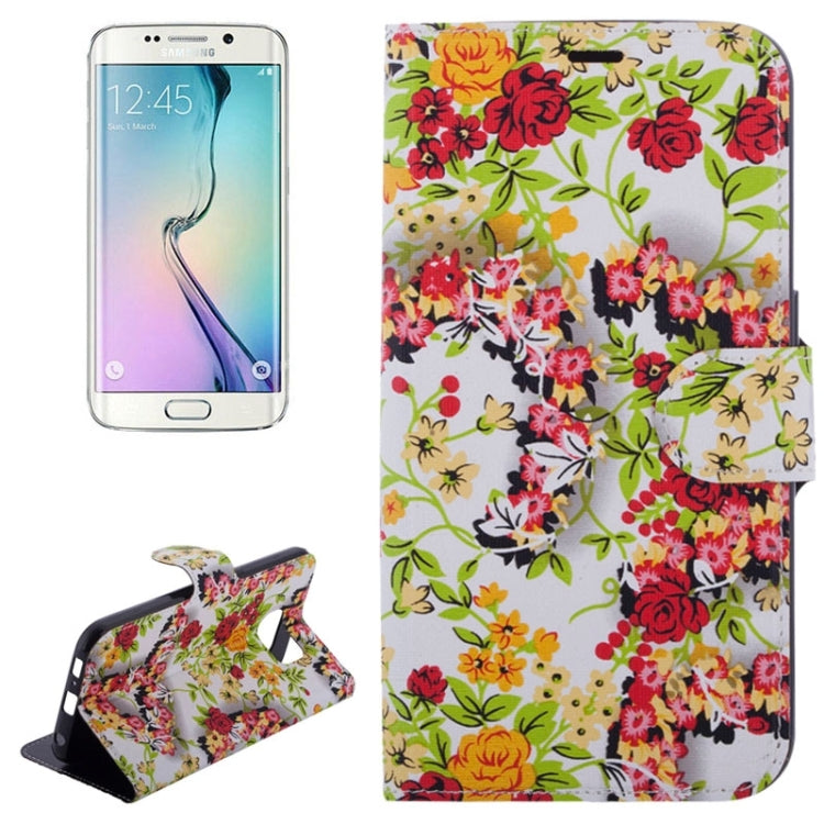 For Galaxy S6 / G920 Flowers Pattern Horizontal Flip Magnetic Buckle Leather Case with Card Slots & Holder