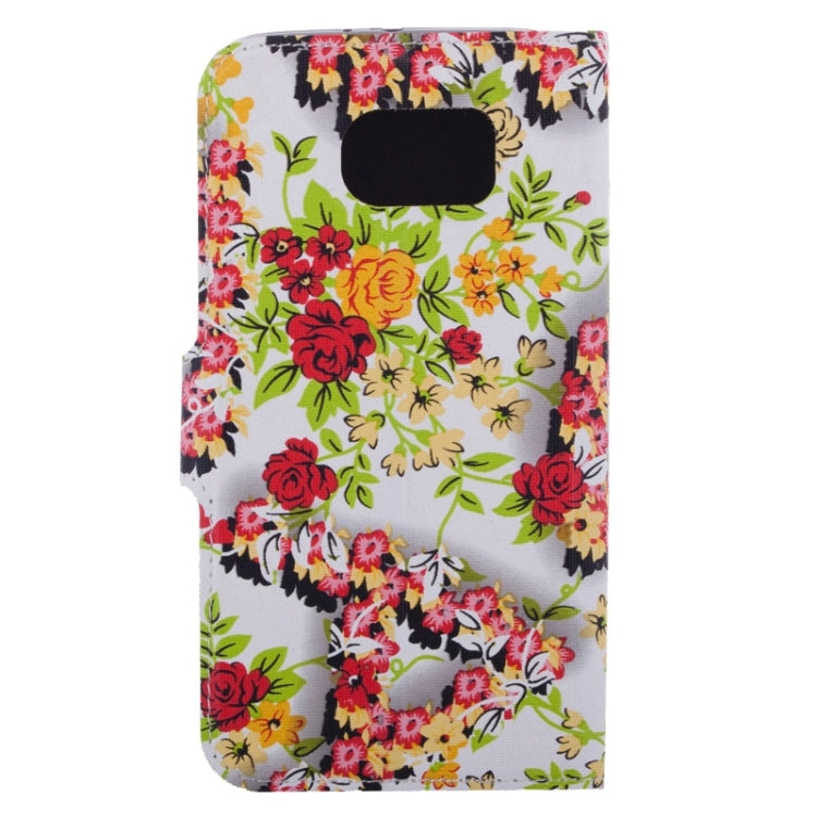 For Galaxy S6 / G920 Flowers Pattern Horizontal Flip Magnetic Buckle Leather Case with Card Slots & Holder