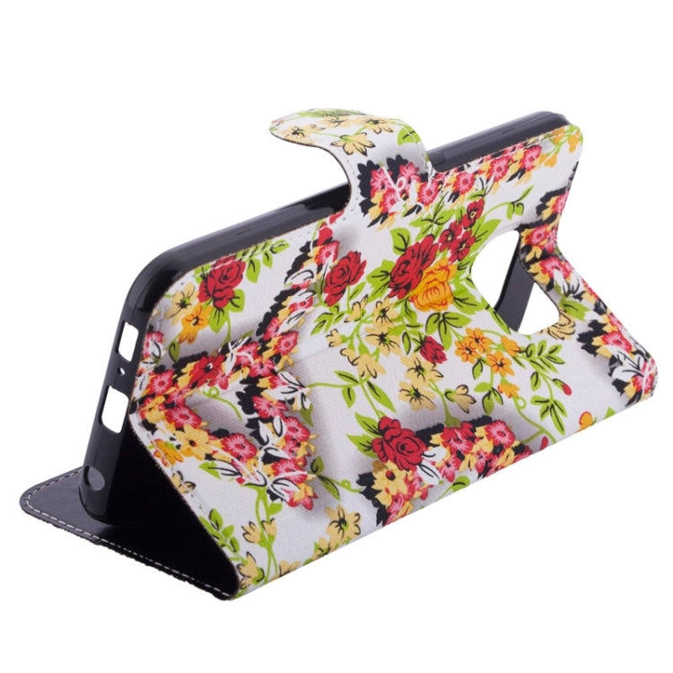 For Galaxy S6 / G920 Flowers Pattern Horizontal Flip Magnetic Buckle Leather Case with Card Slots & Holder