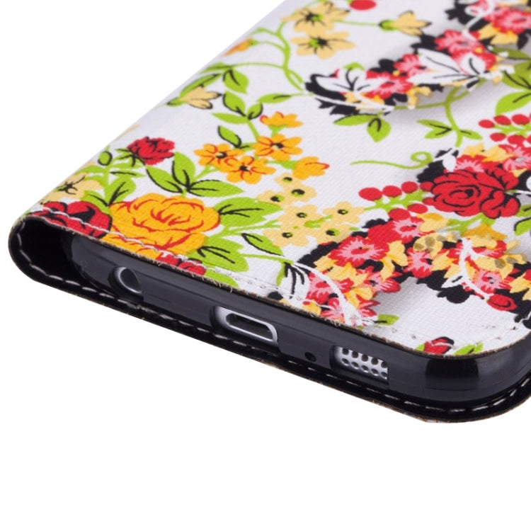 For Galaxy S6 / G920 Flowers Pattern Horizontal Flip Magnetic Buckle Leather Case with Card Slots & Holder
