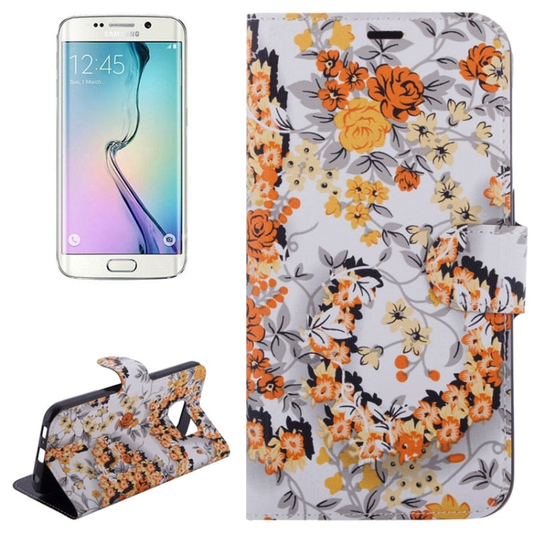 For Galaxy S6 / G920 Flowers Pattern Horizontal Flip Magnetic Buckle Leather Case with Card Slots & Holder