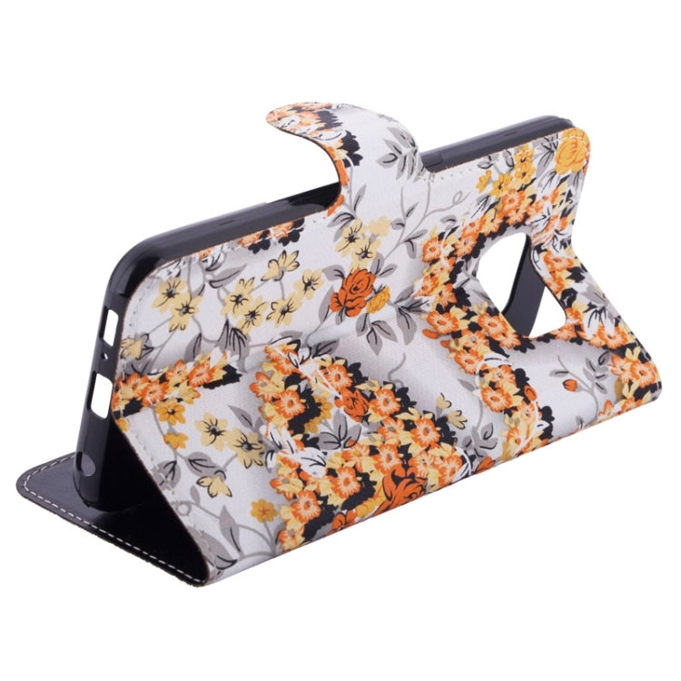 For Galaxy S6 / G920 Flowers Pattern Horizontal Flip Magnetic Buckle Leather Case with Card Slots & Holder
