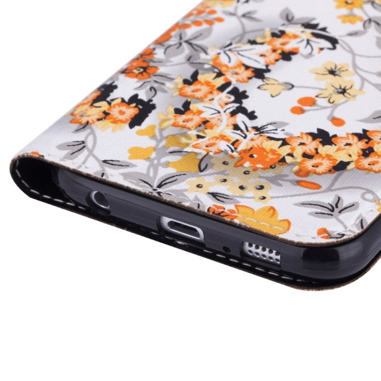 For Galaxy S6 / G920 Flowers Pattern Horizontal Flip Magnetic Buckle Leather Case with Card Slots & Holder