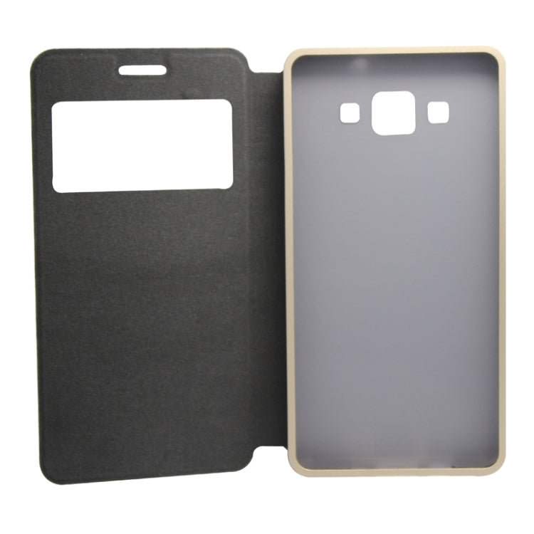 2 in 1 Metal Bumper Frame Horizontal Flip Leather Case with Caller ID Display and Holder for Galaxy A5 / A500F