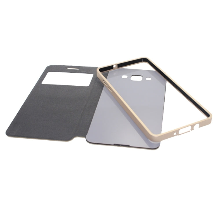 2 in 1 Metal Bumper Frame Horizontal Flip Leather Case with Caller ID Display and Holder for Galaxy A5 / A500F