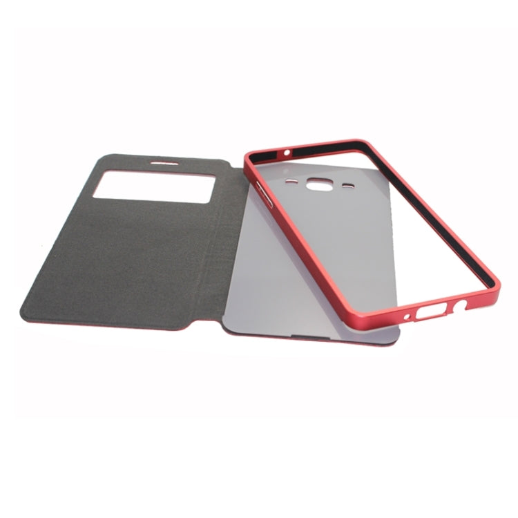 2 in 1 Metal Bumper Frame Horizontal Flip Leather Case with Caller ID Display and Holder for Galaxy A5 / A500F
