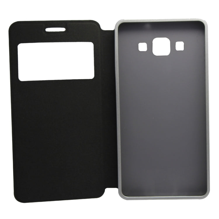2 in 1 Metal Bumper Frame Horizontal Flip Leather Case with Caller ID Display and Holder for Galaxy A3 / A300F
