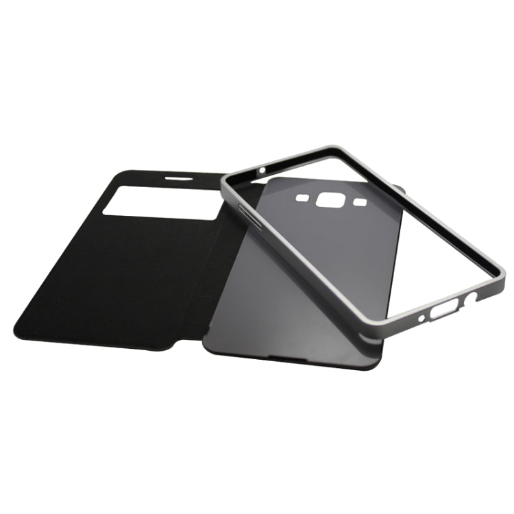 2 in 1 Metal Bumper Frame Horizontal Flip Leather Case with Caller ID Display and Holder for Galaxy A3 / A300F