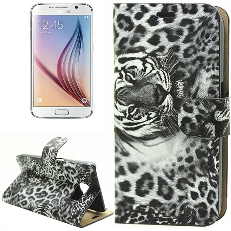 leopard Texture Horizontal Flip Magnetic Buckle Leather Case with Card Slots & Holder for Galaxy S6