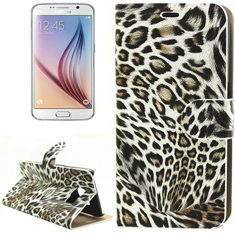 leopard Texture Horizontal Flip Magnetic Buckle Leather Case with Card Slots & Holder for Galaxy S6