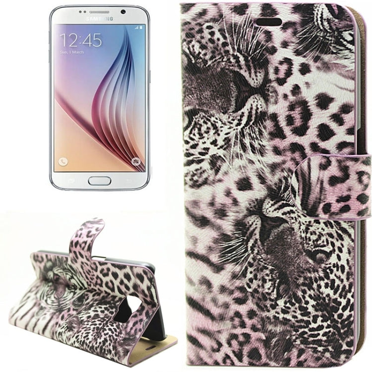 leopard Texture Horizontal Flip Magnetic Buckle Leather Case with Card Slots & Holder for Galaxy S6