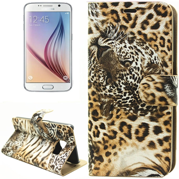 leopard Texture Horizontal Flip Magnetic Buckle Leather Case with Card Slots & Holder for Galaxy S6