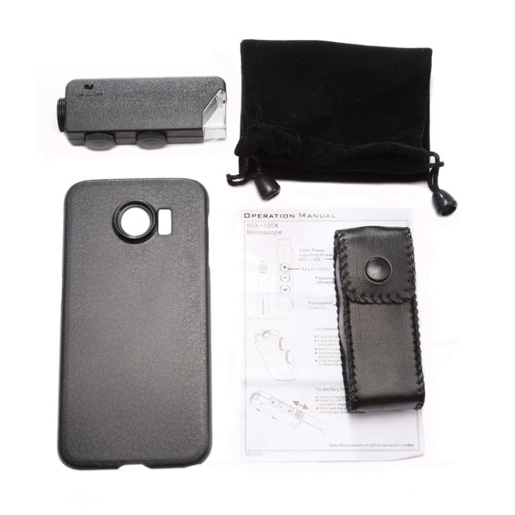 60-100X Zoom Microscope Magnifier with Back Cover and Light, For Galaxy S6 / G920(Black)