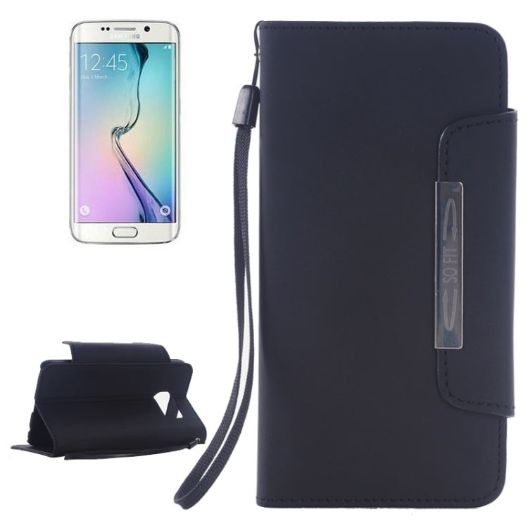 For Galaxy S6 Edge Frosted Texture Horizontal Flip Magnetic Buckle Leather Case with Card Slots & Wallet & Holder & Lanyard