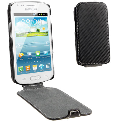 Carbon Fiber Style Vertical Flip Leather Case for Galaxy Trend Duos / S7562(Black)