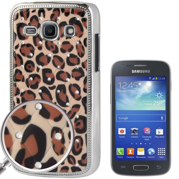 Fleshcolor and Brown Leopard Pattern Diamond Encrusted Skin Plating Plastic Case for Galaxy Ace 3 / S7272