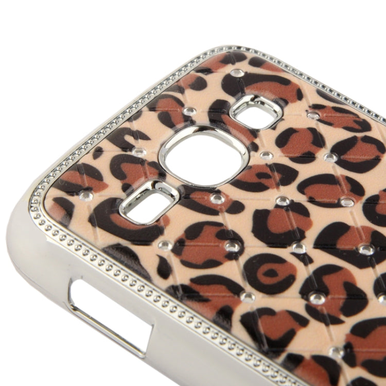 Fleshcolor and Brown Leopard Pattern Diamond Encrusted Skin Plating Plastic Case for Galaxy Ace 3 / S7272