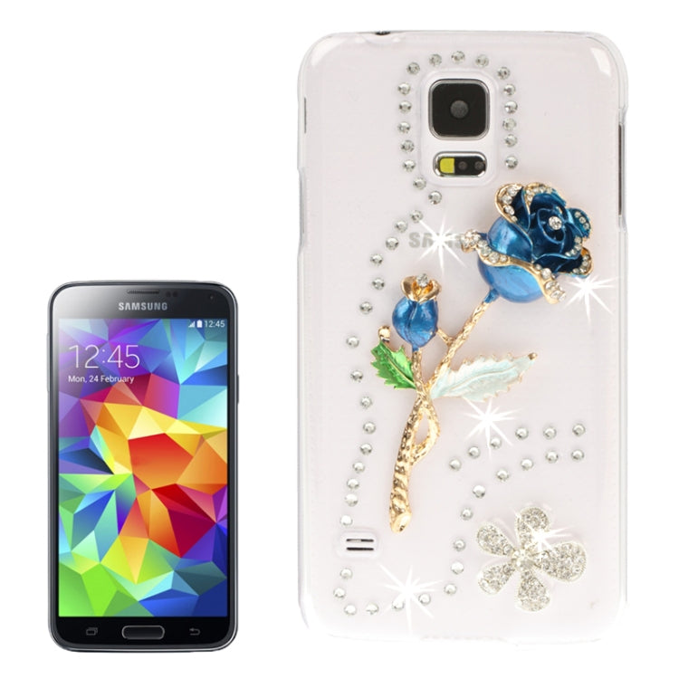 3D Rose Pattern Diamond Encrusted Transparent Plastic Case for Galaxy S5 / G900