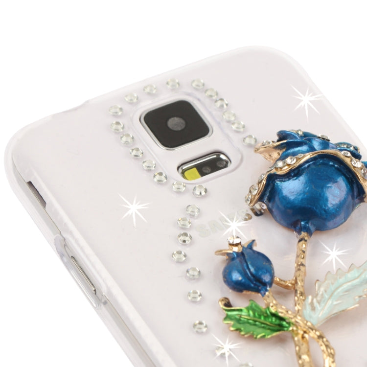 3D Rose Pattern Diamond Encrusted Transparent Plastic Case for Galaxy S5 / G900
