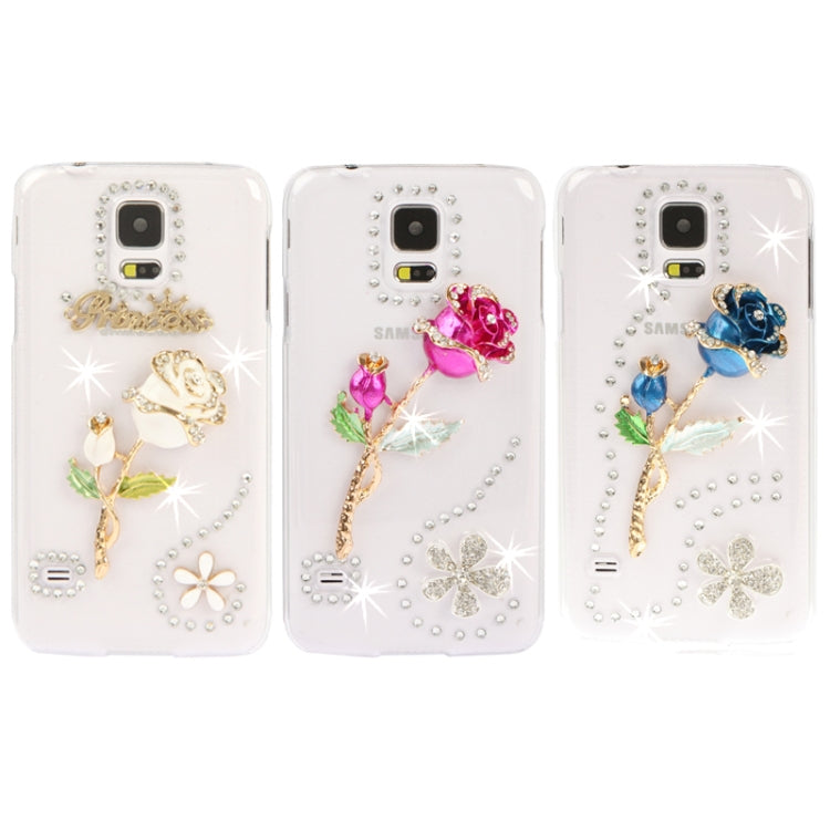3D Rose Pattern Diamond Encrusted Transparent Plastic Case for Galaxy S5 / G900