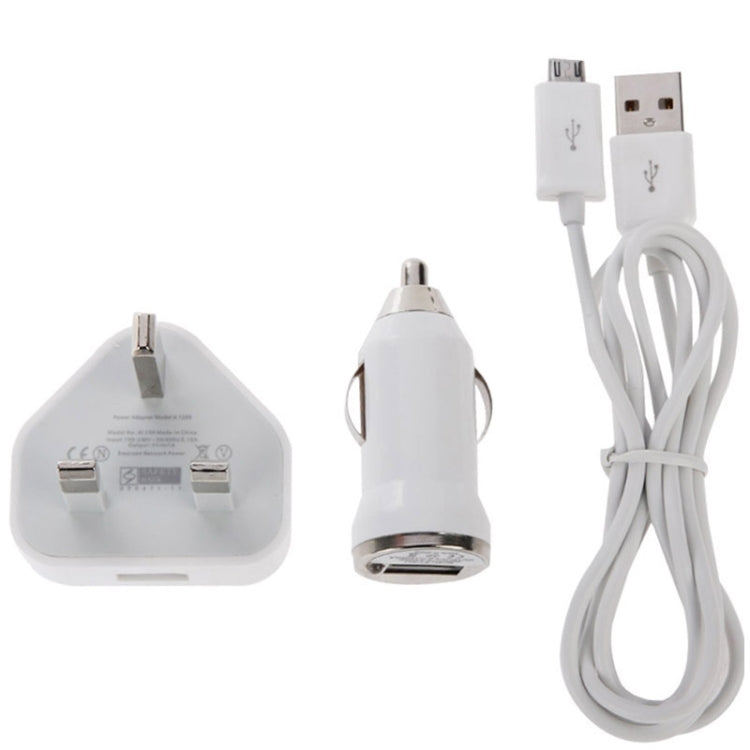USB Charger Kit (Micro USB Data Cable / Car Charger / UK Plug USB Charger) for Samsung / Nokia / HTC / Xiaomi Mobile Phone