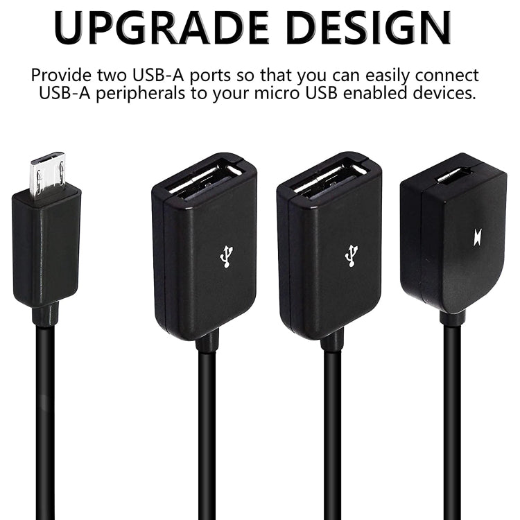 Micro USB to 2 Ports USB OTG HUB Cable with Micro USB Power Supply, Length: 20cm