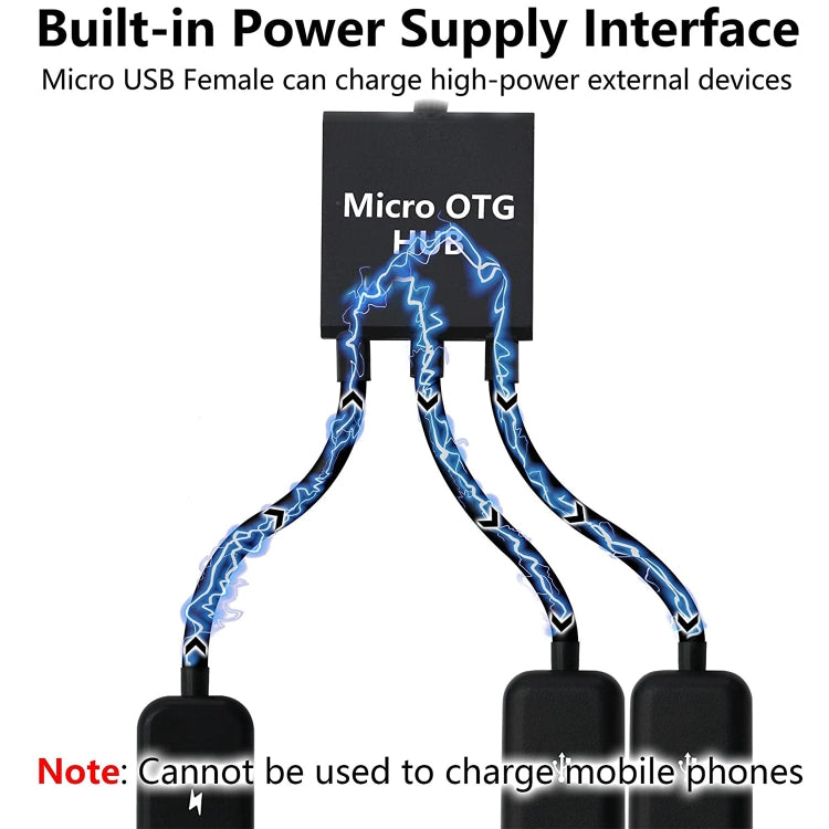 Micro USB to 2 Ports USB OTG HUB Cable with Micro USB Power Supply, Length: 20cm